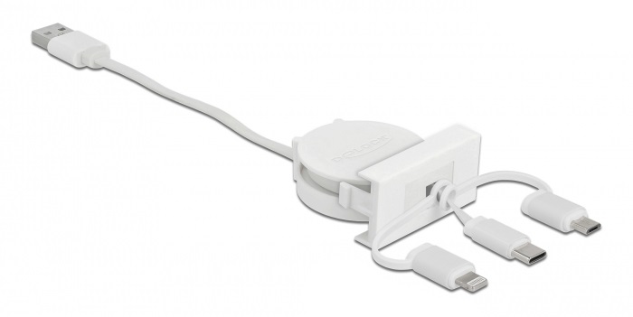 Delock 81375 Easy 45 3 az 1-ben USB-A 2.0 - USB-C/MicroUSB/Lightning behúzható kábel