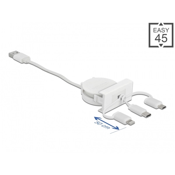 Delock 81375 Easy 45 3 az 1-ben USB-A 2.0 - USB-C/MicroUSB/Lightning behúzható kábel
