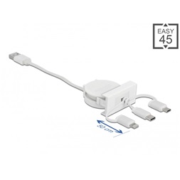Delock 81375 Easy 45 3 az 1-ben USB-A 2.0 - USB-C/MicroUSB/Lightning behúzható kábel