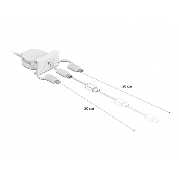 Delock 81375 Easy 45 3 az 1-ben USB-A 2.0 - USB-C/MicroUSB/Lightning behúzható kábel