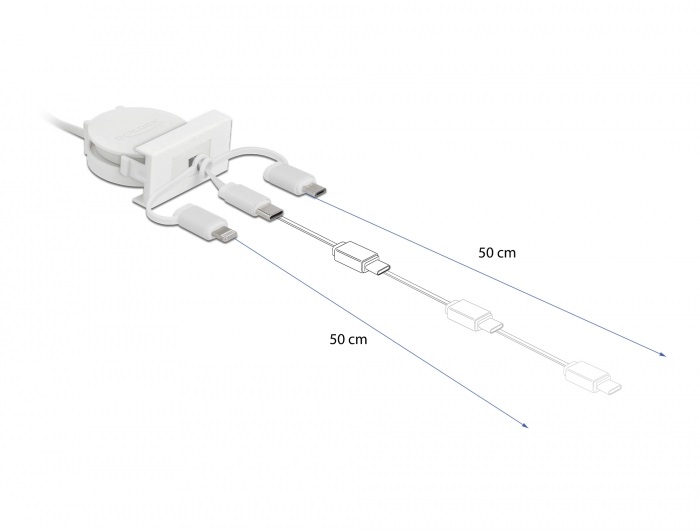 Delock 81375 Easy 45 3 az 1-ben USB-A 2.0 - USB-C/MicroUSB/Lightning behúzható kábel