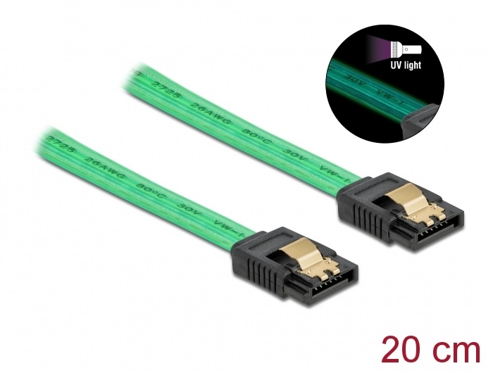 Delock 82017 20cm 6 Gb/s SATA UV fényhatással zöld kábel