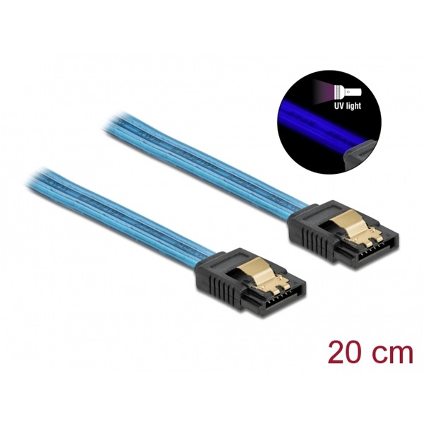 Delock 82121 20cm 6 Gb/s SATA UV fényhatással kék kábel