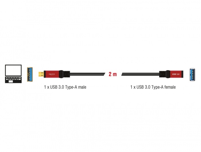 Delock 82753 USB 3.0-A apa/anya 2m hosszabbító prémium kábel