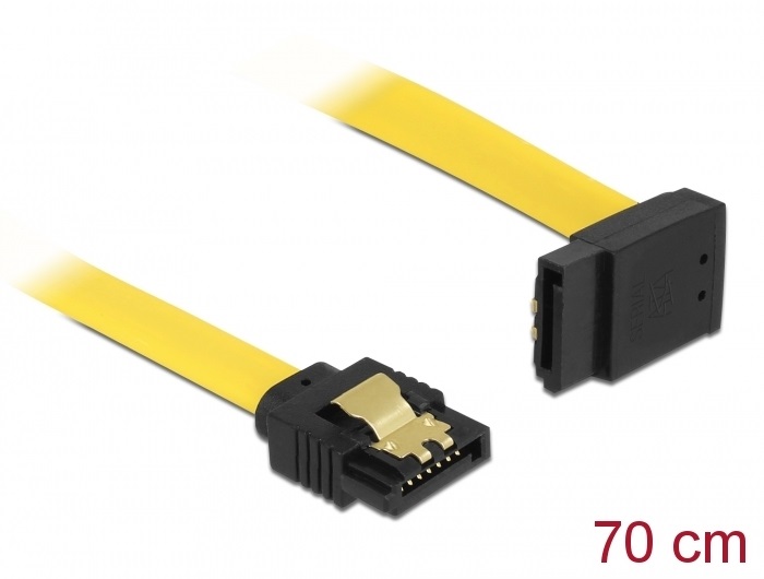 Delock 82812 70cm SATA 6Gb/s apa egyenes - apa 90°-ban felfelé hajlított sárga kábel