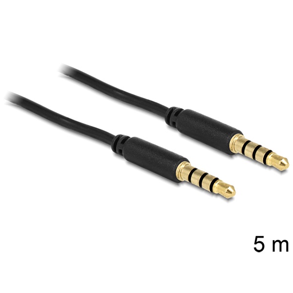 Delock 83438 5m 3.5 mm 4 pin fekete sztereó kábel
