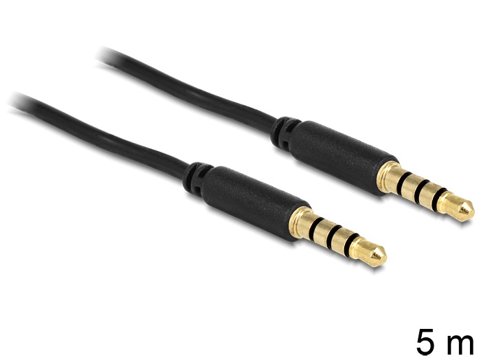 Delock 83438 5m 3.5 mm 4 pin fekete sztereó kábel