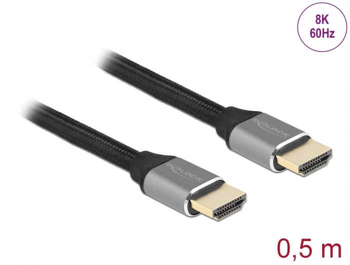 Delock 83994 50cm Ultra nagy sebességű HDMI 48Gbps 8K 60Hz szürke kábel