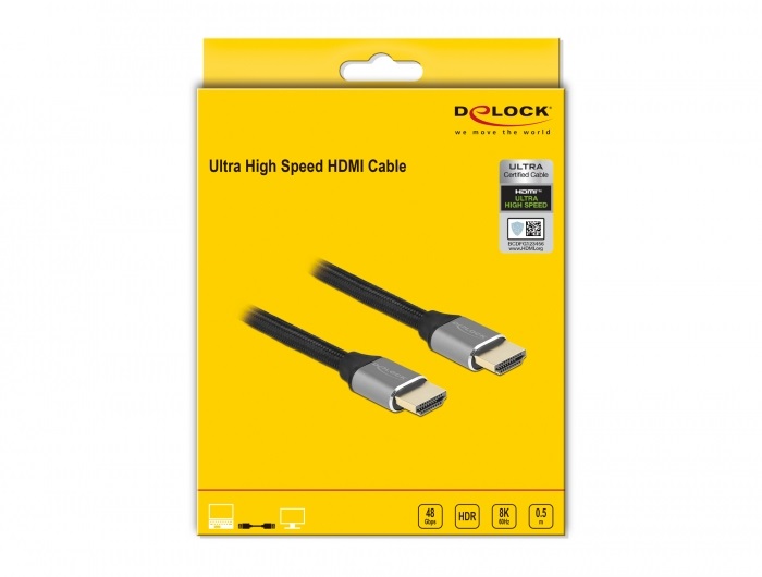 Delock 83994 50cm Ultra nagy sebességű HDMI 48Gbps 8K 60Hz szürke kábel