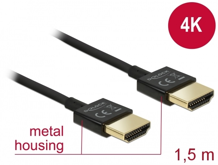 Delock 84772 Nagysebességű Ethernettel - HDMI-A > HDMI-A 3D 4K 1,5m vékony prémium kábel