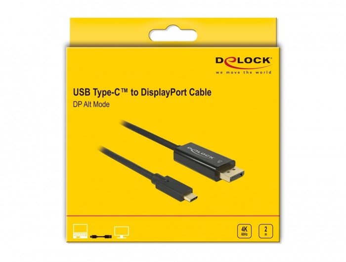 Delock 85256 USB Type-C apa > Displayport apa (DP váltakozó mód) 4K 60Hz 2m kábel