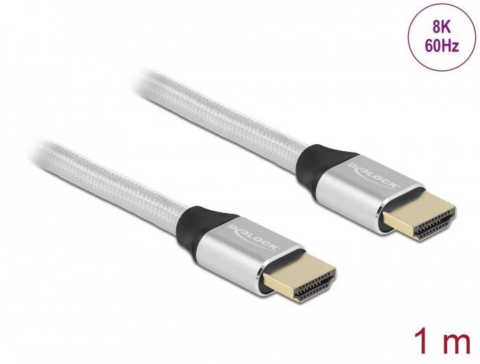 Delock 85366 1m Ultra nagy sebességű HDMI 48Gbps 8K 60Hz ezüst kábel
