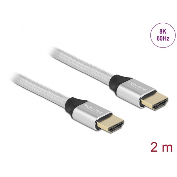 Delock 85367 2m Ultra nagy sebességű HDMI 48Gbps 8K 60Hz ezüst kábel