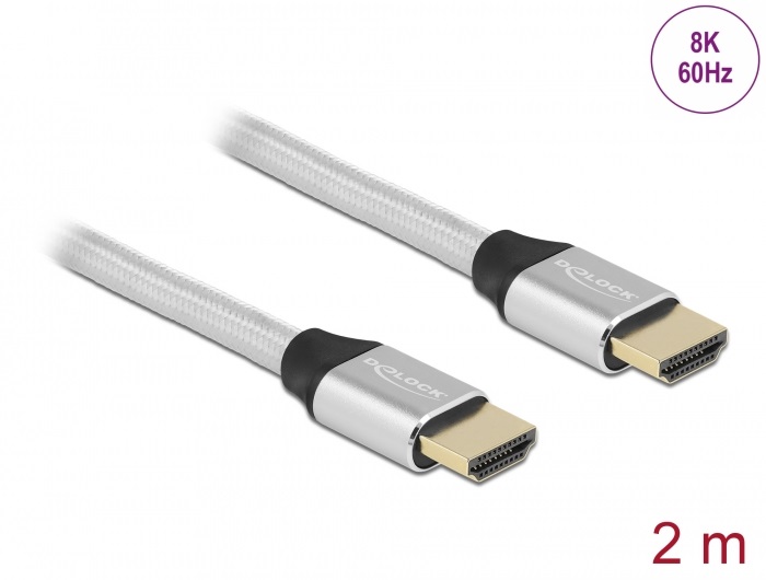 Delock 85367 2m Ultra nagy sebességű HDMI 48Gbps 8K 60Hz ezüst kábel