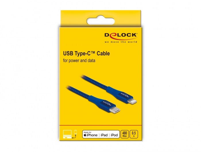 Delock 85415 50cm USB-C - Lightning iPhone/iPad/iPod kompatibilis kék MFi adat- és töltőkábel