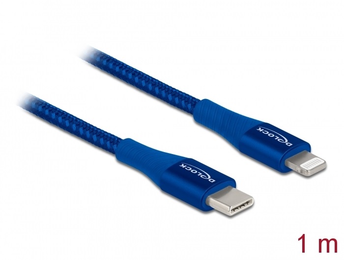 Delock 85416 1m USB-C - Lightning iPhone/iPad/iPod kompatibilis kék MFi adat- és töltőkábel