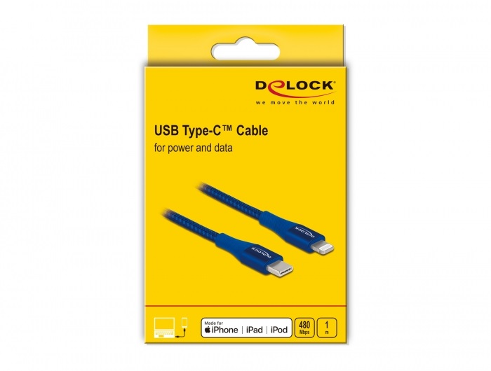 Delock 85416 1m USB-C - Lightning iPhone/iPad/iPod kompatibilis kék MFi adat- és töltőkábel