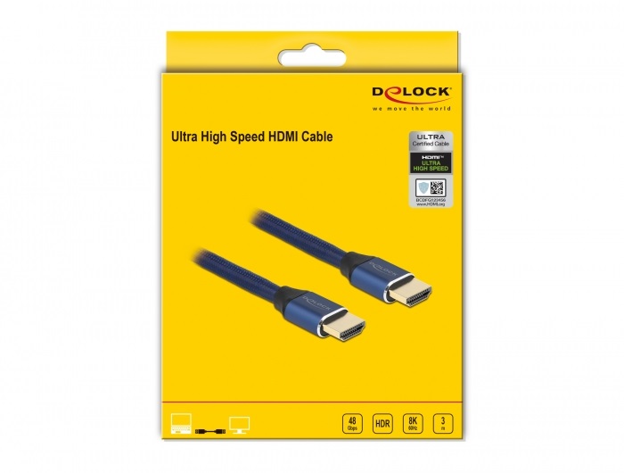 Delock 85448 3m Ultra nagy sebességű HDMI 48Gbps 8K 60Hz kék kábel