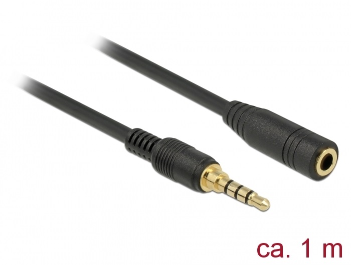 Delock 85629 1m 3,5 mm Jack 4-tűs apa-anya fekete sztereó kábel