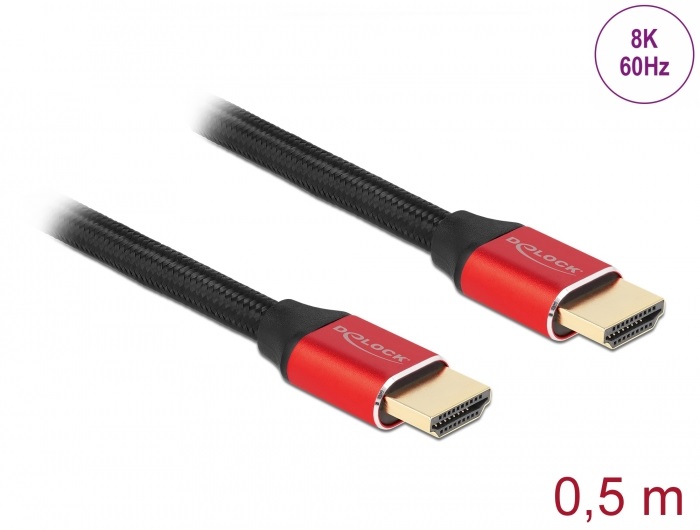 Delock 85772 50cm Ultra nagy sebességű HDMI 48Gbps 8K 60Hz piros kábel