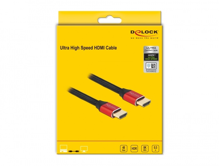Delock 85772 50cm Ultra nagy sebességű HDMI 48Gbps 8K 60Hz piros kábel