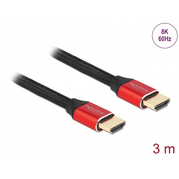 Delock 85775 3m Ultra nagy sebességű HDMI 48Gbps 8K 60Hz piros kábel