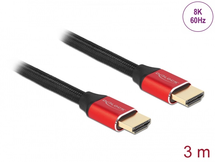 Delock 85775 3m Ultra nagy sebességű HDMI 48Gbps 8K 60Hz piros kábel