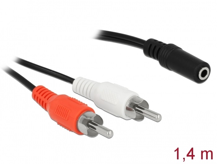 Delock 85808 1,4m 2xRCA apa/1x3,5 mm Jack 3-tűs audió kábel