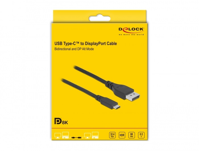 Delock 86037 50cm USB-C - DisplayPort 8K 60Hz kétirányú kábel