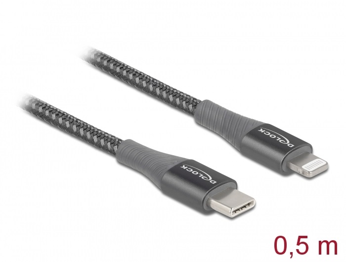 Delock 86630 50cm USB-C - Lightning iPhone/iPad/iPod kompatibilis szürke MFi adat- és töltőkábel