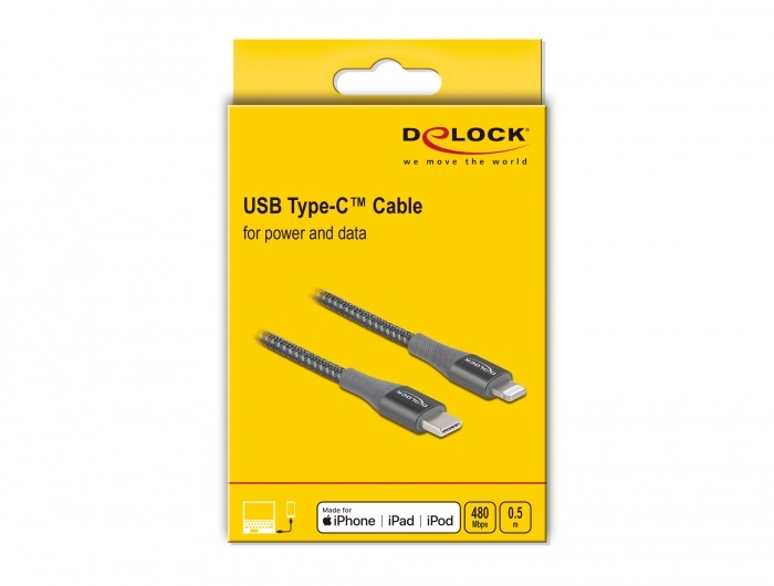 Delock 86630 50cm USB-C - Lightning iPhone/iPad/iPod kompatibilis szürke MFi adat- és töltőkábel