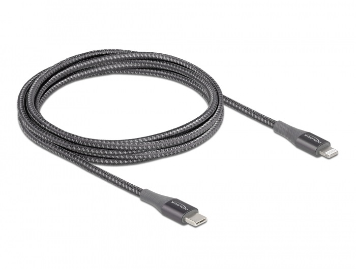 Delock 86632 2m USB-C - Lightning iPhone/iPad/iPod kompatibilis szürke MFi adat- és töltőkábel