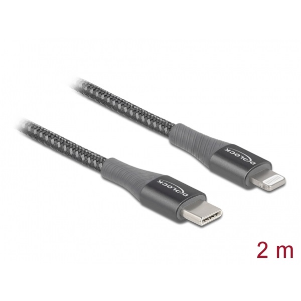 Delock 86632 2m USB-C - Lightning iPhone/iPad/iPod kompatibilis szürke MFi adat- és töltőkábel