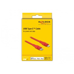 Delock 86633 50cm USB-C - Lightning iPhone/iPad/iPod kompatibilis piros MFi adat- és töltőkábel