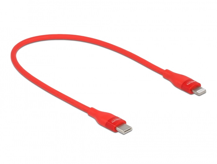 Delock 86633 50cm USB-C - Lightning iPhone/iPad/iPod kompatibilis piros MFi adat- és töltőkábel