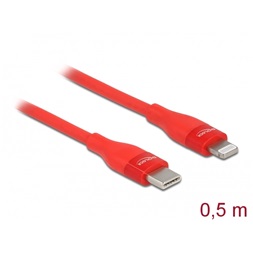 Delock 86633 50cm USB-C - Lightning iPhone/iPad/iPod kompatibilis piros MFi adat- és töltőkábel