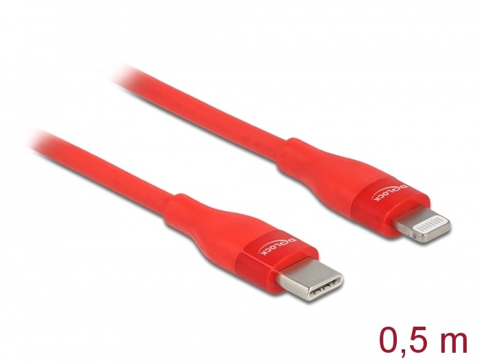 Delock 86633 50cm USB-C - Lightning iPhone/iPad/iPod kompatibilis piros MFi adat- és töltőkábel