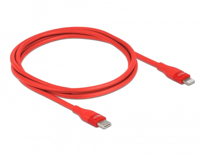 Delock 86634 1m USB-C - Lightning iPhone/iPad/iPod kompatibilis piros MFi adat- és töltőkábel