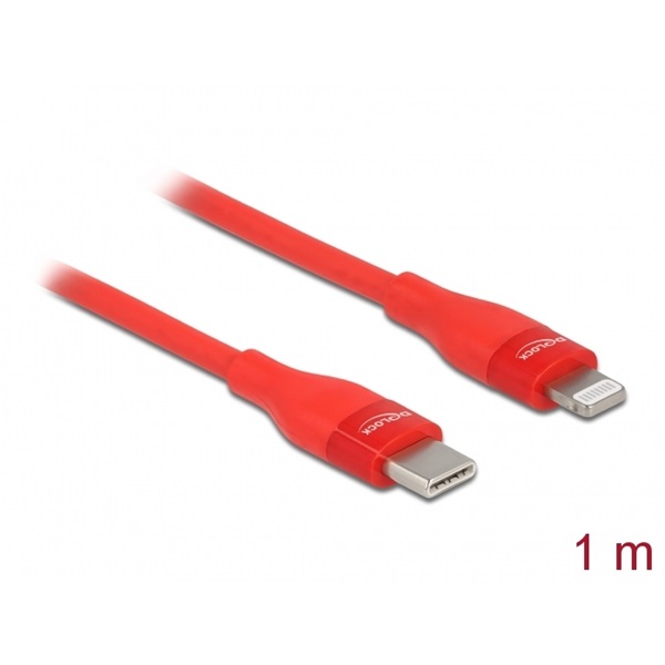 Delock 86634 1m USB-C - Lightning iPhone/iPad/iPod kompatibilis piros MFi adat- és töltőkábel