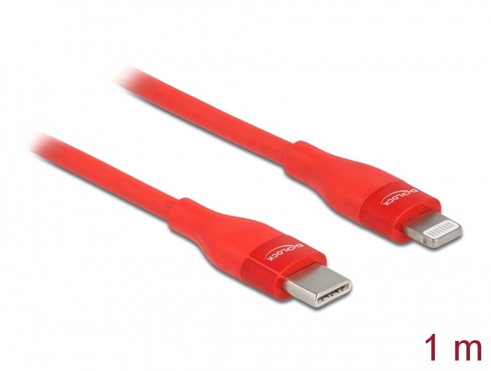 Delock 86634 1m USB-C - Lightning iPhone/iPad/iPod kompatibilis piros MFi adat- és töltőkábel
