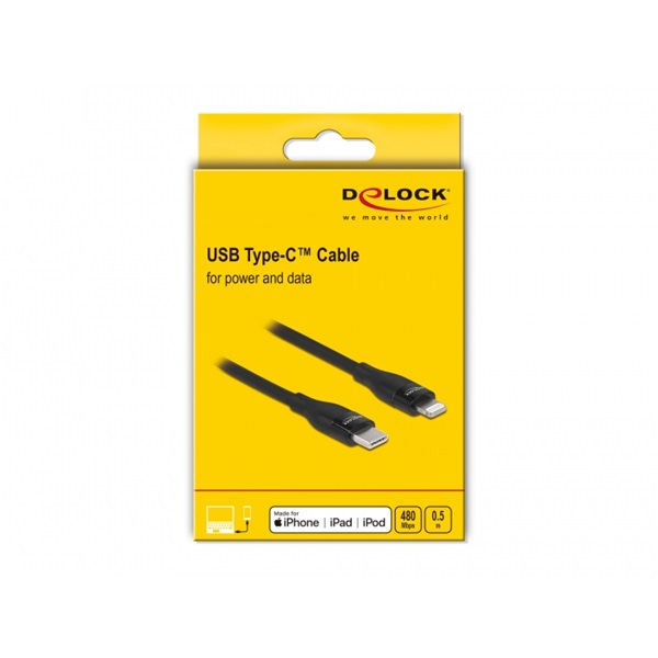 Delock 86636 50cm USB-C - Lightning iPhone/iPad/iPod kompatibilis fekete MFi adat- és töltőkábel
