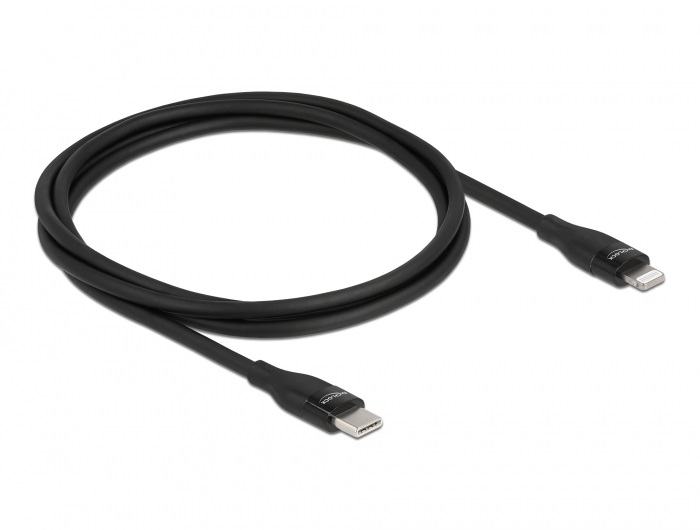 Delock 86637 1m USB-C - Lightning iPhone/iPad/iPod kompatibilis fekete MFi adat- és töltőkábel