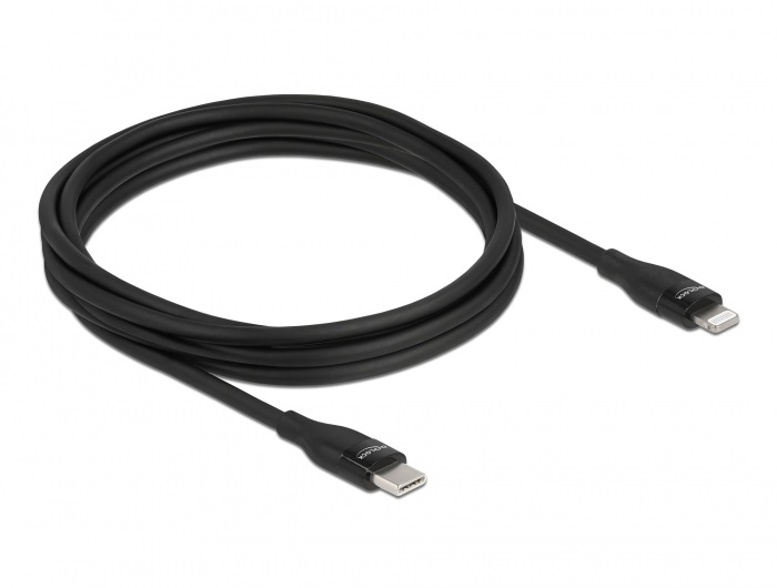 Delock 86638 2m USB-C - Lightning iPhone/iPad/iPod kompatibilis fekete MFi adat- és töltőkábel