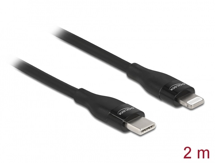 Delock 86638 2m USB-C - Lightning iPhone/iPad/iPod kompatibilis fekete MFi adat- és töltőkábel