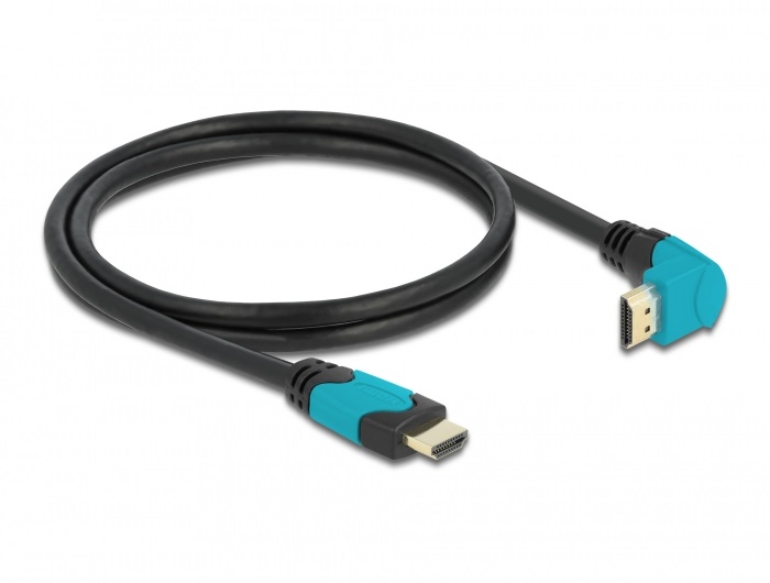 Delock 86991 1m High Speed HDMI 48Gbps apa egyenes - apa 90°-ban lefelé hajlított kábel