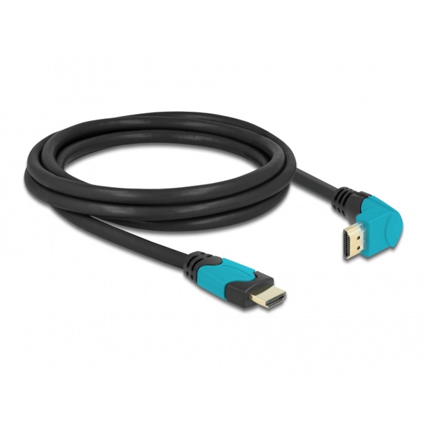 Delock 86992 2m High Speed HDMI 48Gbps apa egyenes - apa 90°-ban lefelé hajlított kábel