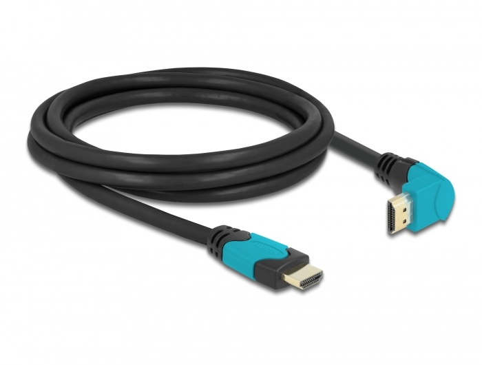 Delock 86992 2m High Speed HDMI 48Gbps apa egyenes - apa 90°-ban lefelé hajlított kábel