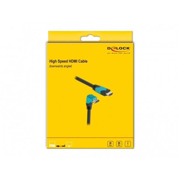 Delock 86992 2m High Speed HDMI 48Gbps apa egyenes - apa 90°-ban lefelé hajlított kábel
