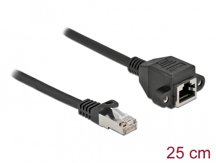 Delock 86998 25cm Cat6A S/FTP RJ45 apa - rögzíthető RJ45 anya hosszabbító kábel