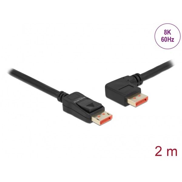 Delock 87046 2m DisplayPort 8K 60Hz apa egyenes - apa 90°-ban balra hajlított kábel